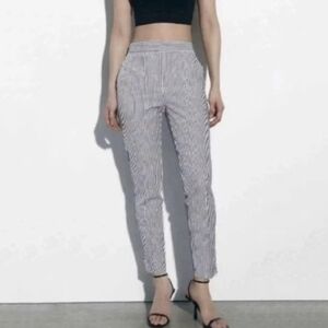 Zara Small Seersucker Black and White Striped Ankle Pants